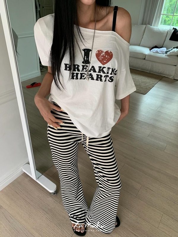 條紋鬆緊超顯瘦長褲